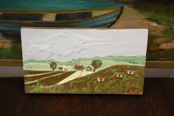 (L-733) JIE Gantofta Keramik, ruumiline lehmadega seinapilt, keraamika, nr 930