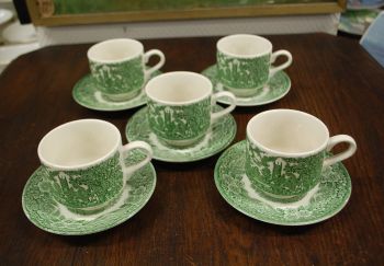 (n-7506/1) Broadhursts Staffordshire, rohelised kohvitassid-taldrikud, 5tk