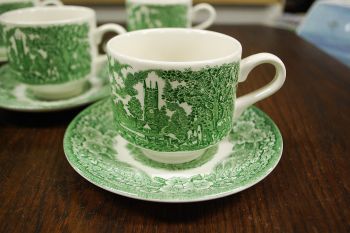 (n-7506/1) Broadhursts Staffordshire, rohelised kohvitassid-taldrikud, 5tk 2