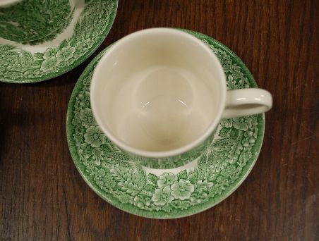 (n-7506/1) Broadhursts Staffordshire, rohelised kohvitassid-taldrikud, 5tk