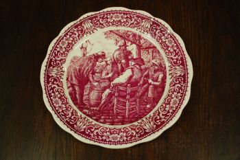 (n-7529) Boch Freres, suur kõrtsiteemaline vaagen-seinataldrik (punane)