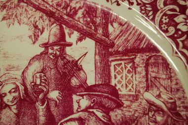 (n-7529) Boch Freres, suur kõrtsiteemaline vaagen-seinataldrik (punane)
