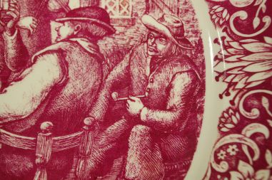(n-7529) Boch Freres, suur kõrtsiteemaline vaagen-seinataldrik (punane)