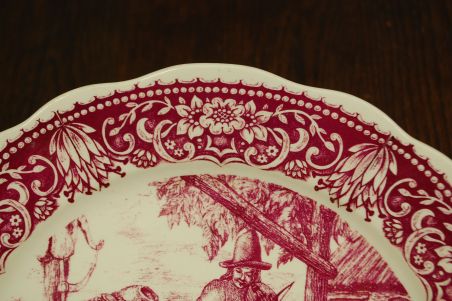 (n-7529) Boch Freres, suur kõrtsiteemaline vaagen-seinataldrik (punane)