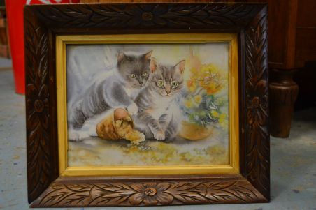 (n-7561/2) Kassiga trükipilt ilusas puitraamis