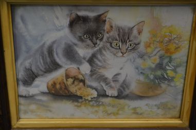 (n-7561/2) Kassiga trükipilt ilusas puitraamis