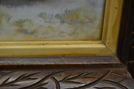 (n-7561/2) Kassiga trükipilt ilusas puitraamis