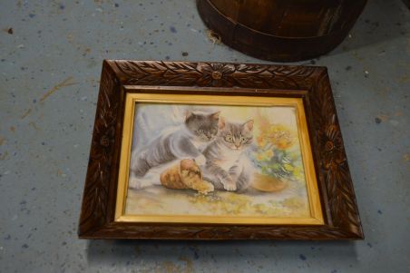 (n-7561/2) Kassiga trükipilt ilusas puitraamis