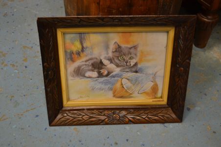 (n-7561/3) Kassiga trükipilt ilusas puitraamis