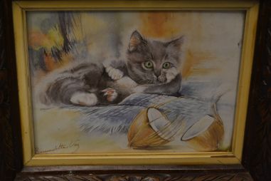 (n-7561/3) Kassiga trükipilt ilusas puitraamis