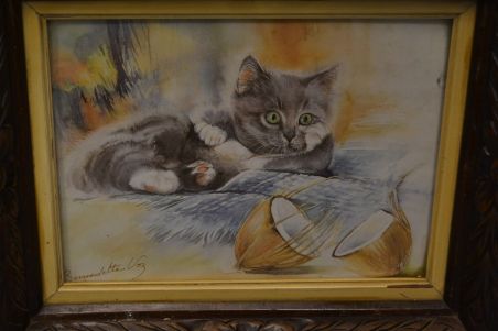 (n-7561/3) Kassiga trükipilt ilusas puitraamis