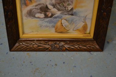 (n-7561/3) Kassiga trükipilt ilusas puitraamis