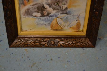 (n-7561/3) Kassiga trükipilt ilusas puitraamis