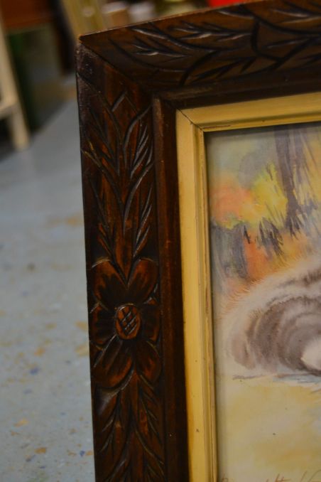 (n-7561/3) Kassiga trükipilt ilusas puitraamis