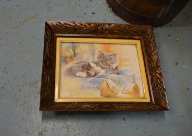 (n-7561/3) Kassiga trükipilt ilusas puitraamis