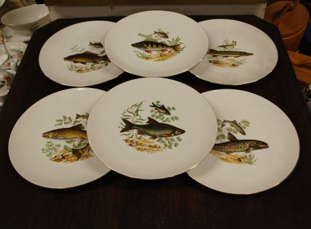 (n-7654/3) Bavaria Wunsiedel R Porcelaine, kala dekooriga suured praetaldrikud, 6tk