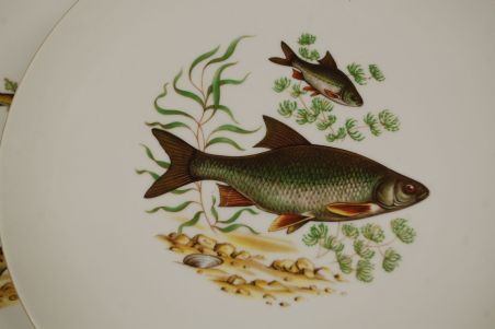 (n-7654/3) Bavaria Wunsiedel R Porcelaine, kala dekooriga suured praetaldrikud, 6tk