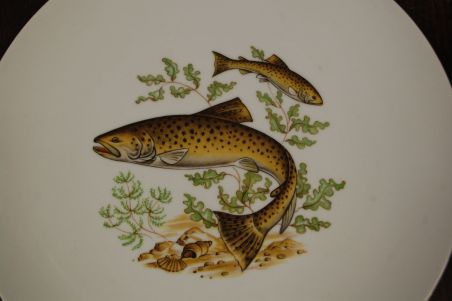 (n-7654/3) Bavaria Wunsiedel R Porcelaine, kala dekooriga suured praetaldrikud, 6tk