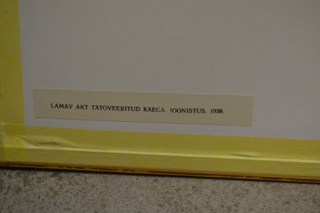 (P-1113) Viiralt, trükirepro Lamav akt tätoveeritud käega