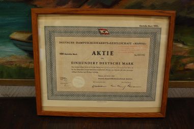 (n-7677) Saksa Aurulaevakompanii "Hansa" aktsia nr.107797, raamis.