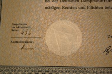 (n-7677) Saksa Aurulaevakompanii "Hansa" aktsia nr.107797, raamis.