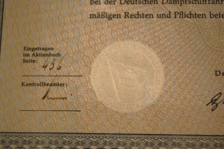 (n-7677) Saksa Aurulaevakompanii "Hansa" aktsia nr.107797, raamis.