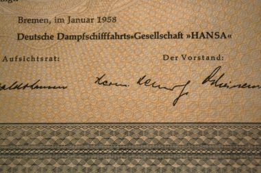 (n-7677) Saksa Aurulaevakompanii "Hansa" aktsia nr.107797, raamis.