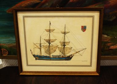 (n-7678) H.A Muth, Purjelaev HMS Bounty raamitud värviline trükk
