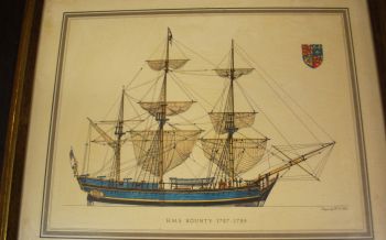 (n-7678) H.A Muth, Purjelaev HMS Bounty raamitud värviline trükk 2