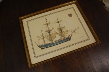 (n-7678) H.A Muth, Purjelaev HMS Bounty raamitud värviline trükk