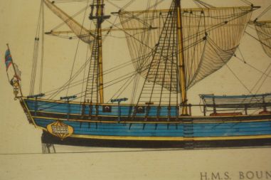 (n-7678) H.A Muth, Purjelaev HMS Bounty raamitud värviline trükk