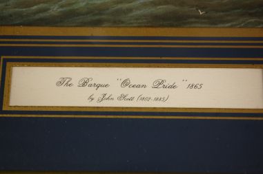 (n-7682) John Scott, Purjelaeva Ocean Pride1865 raamitud värviline trükk