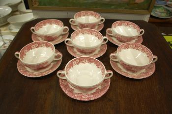 (n-2532) Enoch Wedgwood, Woodland puljongitassid - taldrikud, 7tk kompl.