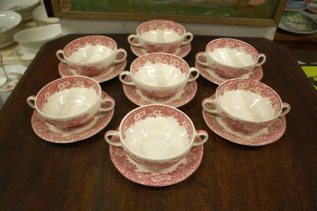 (n-2532) Enoch Wedgwood, Woodland puljongitassid - taldrikud, 7tk kompl.