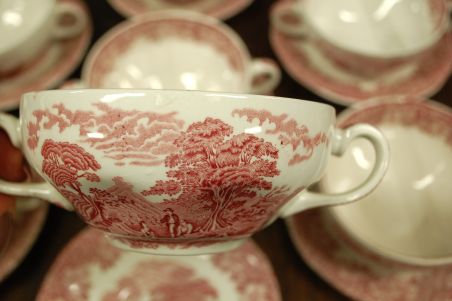 (n-2532) Enoch Wedgwood, Woodland puljongitassid - taldrikud, 7tk kompl.