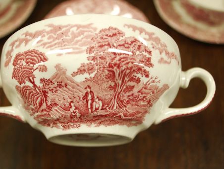 (n-2532) Enoch Wedgwood, Woodland puljongitassid - taldrikud, 7tk kompl.