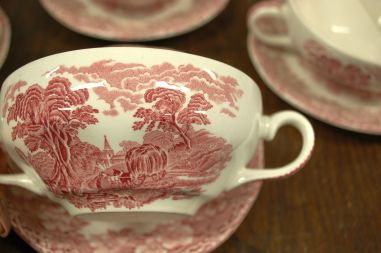 (n-2532) Enoch Wedgwood, Woodland puljongitassid - taldrikud, 7tk kompl.