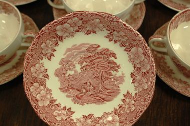 (n-2532) Enoch Wedgwood, Woodland puljongitassid - taldrikud, 7tk kompl.