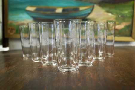 (L-804) Lillemustriga lõigatud klaasid, 10tk