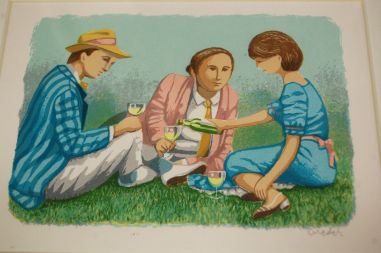 (L-807) Ulf Greder, litograafia, Piknik