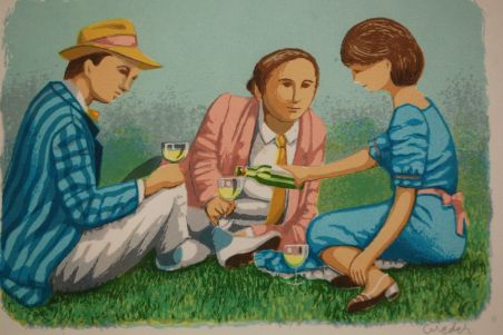 (L-807) Ulf Greder, litograafia, Piknik