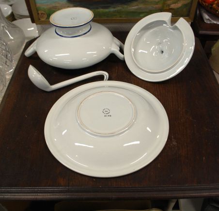 (n-7885) Suur käsitsimaalitud tirin, vaagen ja kulp komplektis