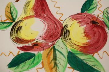 (n-7917) Käsitsimaalitud puuviljadega jalal tordivaagen