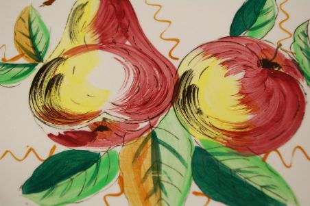 (n-7917) Käsitsimaalitud puuviljadega jalal tordivaagen