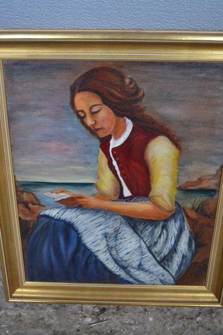 (n-8002) Lõuendil maal-  Naine raamatuga rannal, 1971a