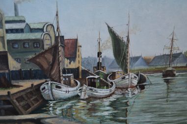 (n-8051) Suuremõõtmeline lõuendil sadamavaade