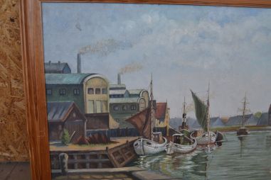 (n-8051) Suuremõõtmeline lõuendil sadamavaade