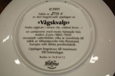 (n-8058/1) Rörstrand, Anders Zorni kolletsioontaldrik nr 2773A