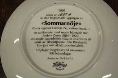 (n-8058/2) Rörstrand, Anders Zorni kolletsioontaldrik nr 1667A