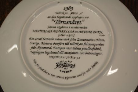(n-8058/5) Rörstrand, Anders Zorni kolletsioontaldrik nr 3126A
